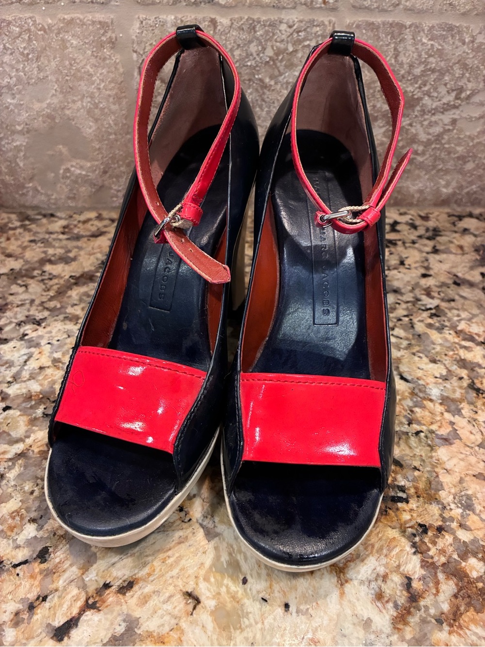 Marc Jacobs Women’s Red and Blue Wedge Open-Toe  Y2K Retro Sandals Size 5.5